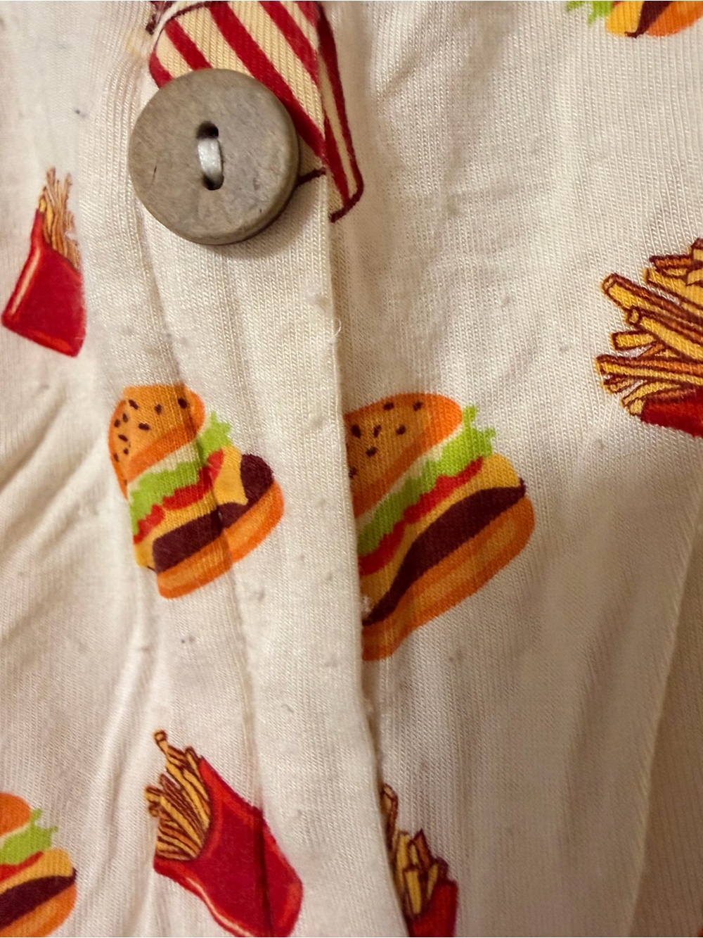 Bamboo Button-Front Romper - Cream with Burger, Fries, Shake Print - Picture 5 of 5